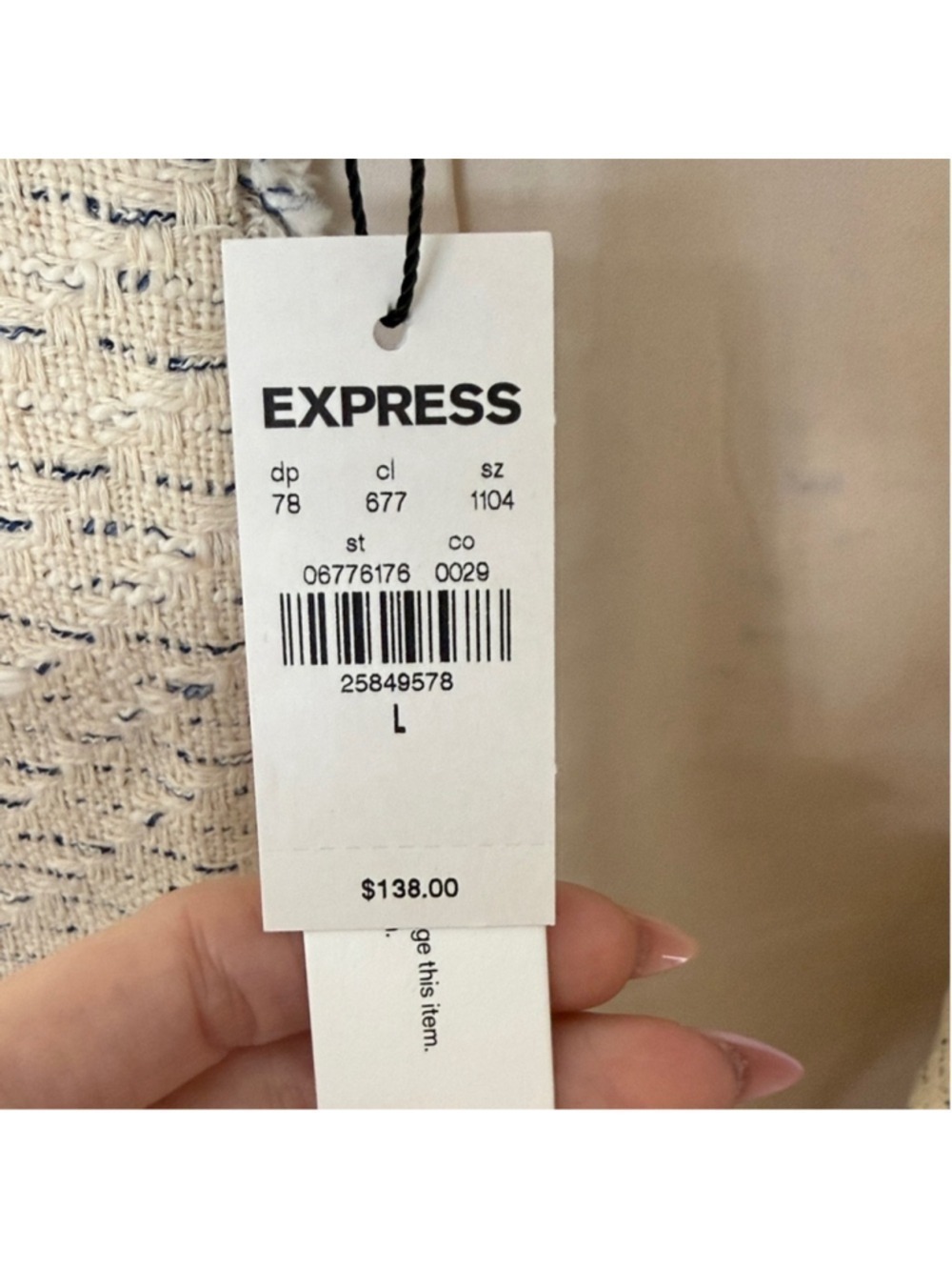 Express Neutral Cream Tweed Fringe Open-Front Blazer - Picture 3 of 3